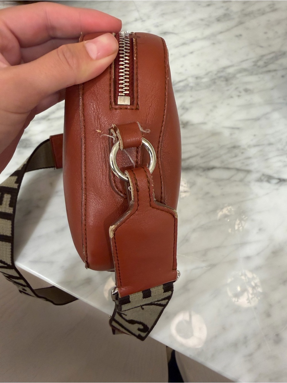 Stella McCartney Cognac Faux-Leather Crossbody with Branded Canvas Strap - Picture 2 of 4